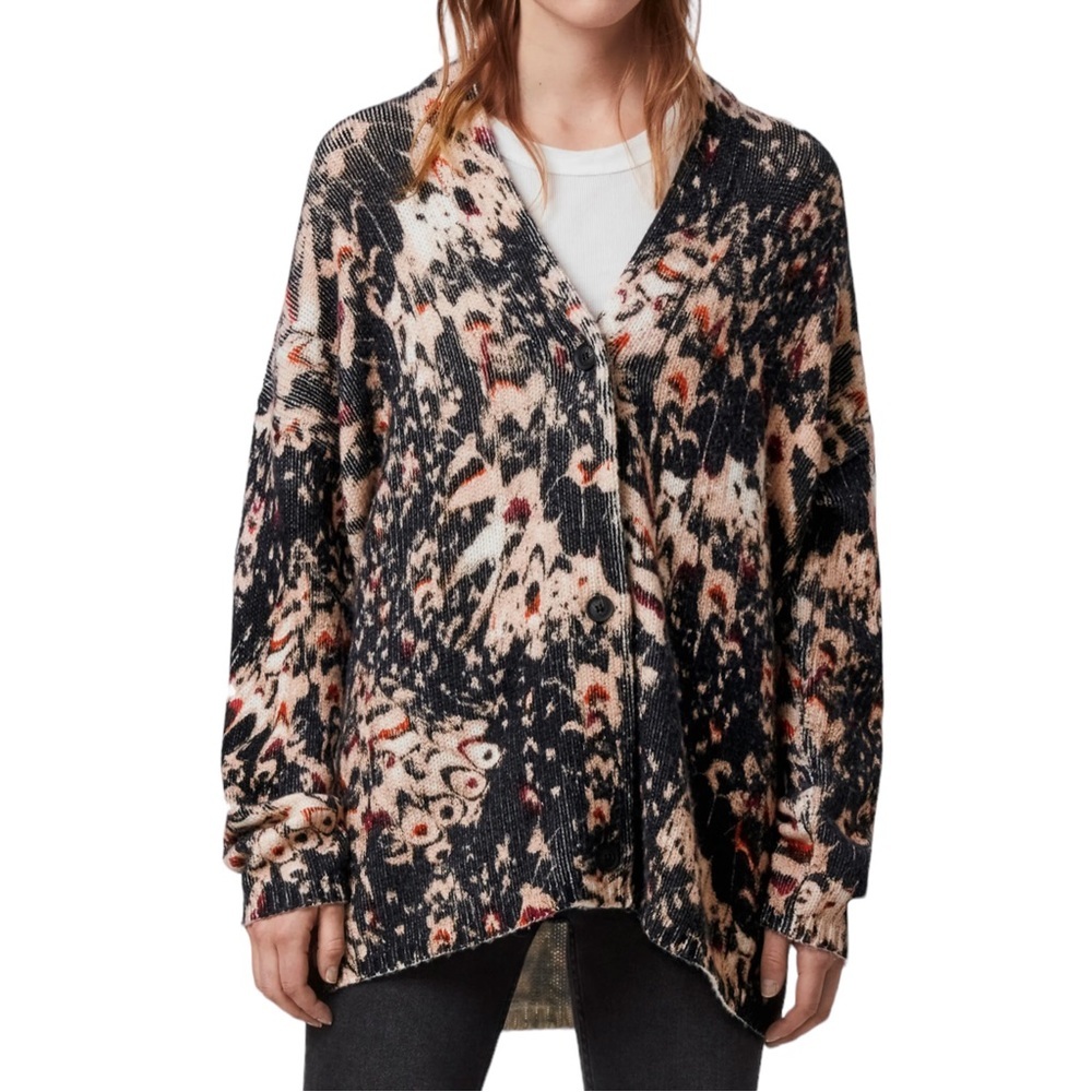 All Saints Wing Printed Wool Cardigan Sweater